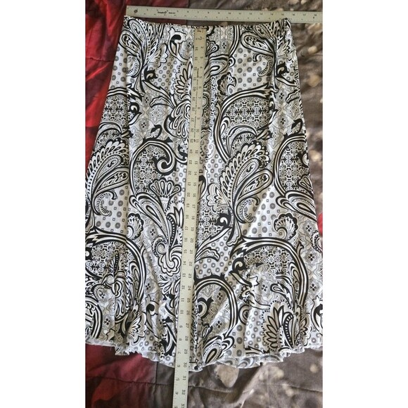 SJS Skirt Black & White Paisley Print midi-calf lengthWomens Sz Large L Damask - Picture 7 of 8